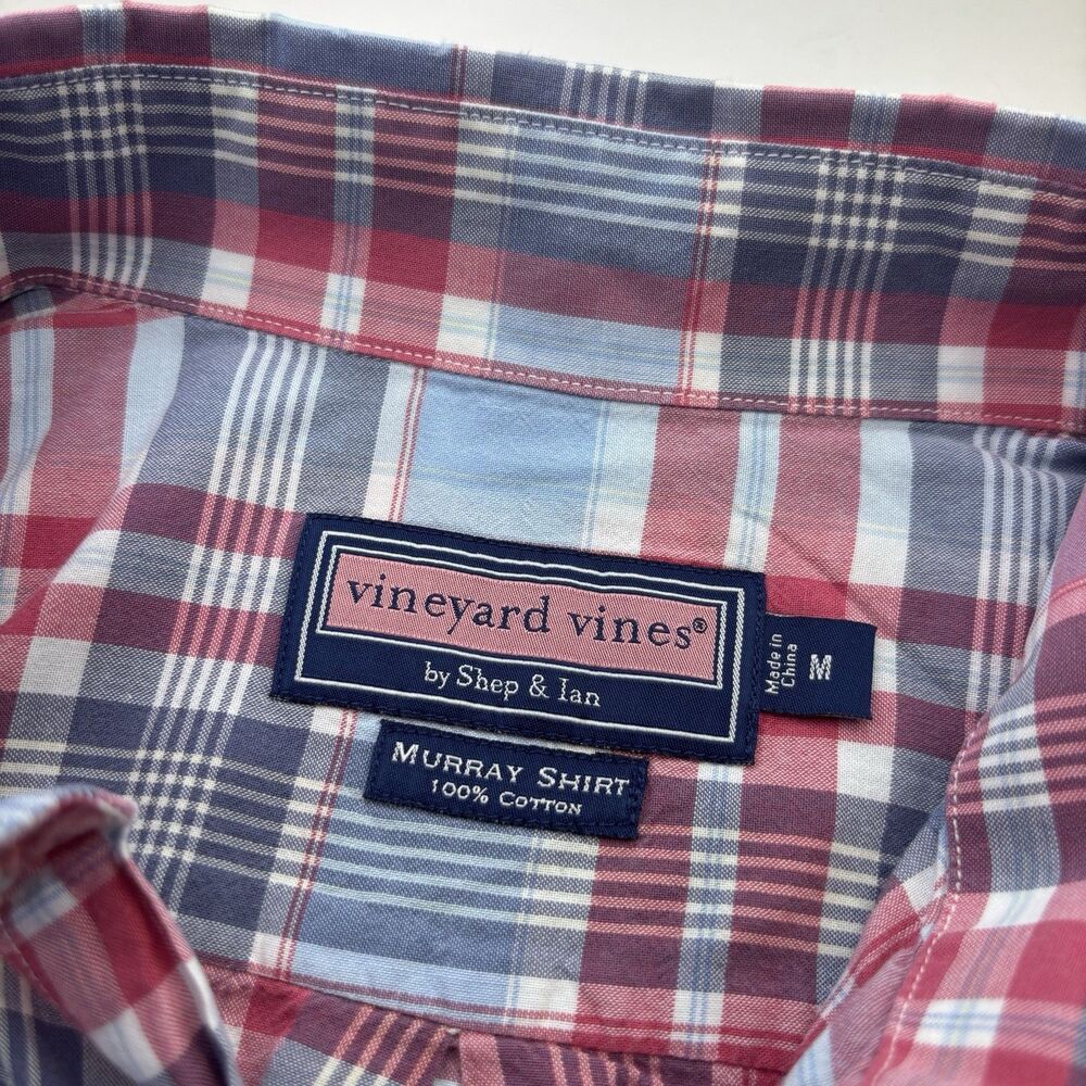 Vineyard Vines Murray Shirt Blue Red Plaid Mens M Cotton Long Sleeve Button Down - Picture 7 of 7